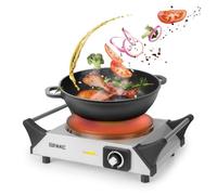 Duronic Electric Hot Plate HP1 SR, 1500W Single Burner Hob, Portable Table Top Cooker with Cast Iron Ring & Cool-Touch Handles for Camping, Caravans, Home, Small Kitchens, Silver