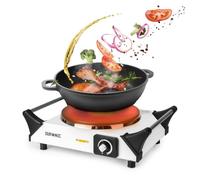 Duronic Electric Hot Plate HP1 WE, 1500W Single Burner Hob, Portable Table Top Cooker with Cast Iron Ring & Cool-Touch Handles for Camping, Caravans, Home, Small Kitchens, White