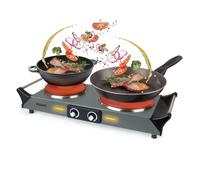 Duronic Electric Hot Plate HP2 GG, 2500W Double Burner Hob, Portable Table Top Cooker with Cast Iron Ring & Cool-Touch Handles for Camping, Caravans, Home, Small Kitchens, Grey Green