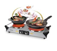 Duronic Electric Hot Plate HP2 SR, 2500W Double Burner Hob, Portable Table Top Cooker with Cast Iron Ring & Cool-Touch Handles for Camping, Caravans, Home, Small Kitchens, Silver