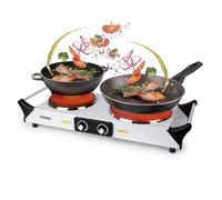 Duronic Electric Hot Plate HP2 WE, 2500W Double Burner Hob, Portable Table Top Cooker with Cast Iron Ring & Cool-Touch Handles for Camping, Caravans, Home, Small Kitchens, White