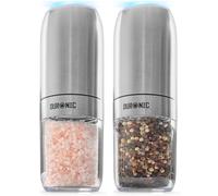 Duronic EMB2 Electric Salt and Pepper Grinder Set 25W Two Automatic Gravity Salt Shakers Battery Powered Pepper Mills One Handed Spice Grinder with LED Light, Adjustable Coarseness