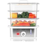 Duronic Fs87 3-Tier Food Steamer, Compact Steam Cooker With Rice Bowl And Timer, For Rice/vegetables/meat/fish, 10.6 Litre, 870W