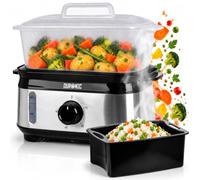 Duronic FS91 BK Electric Food Steamer, 3L, 950W, 1 Tier Steam Cooker, Black | Includes 1.7L Rice Bowl, 60 Minute Timer, BPA Free, Auto Shut Off, Water Gauge, for Fish, Meat, Vegetables, Dumplings, Eggs