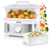 Duronic FS91 WE Electric Food Steamer, 3L, 950W, 1 Tier Steam Cooker, White | Includes 1.7L Rice Bowl, 60 Minute Timer, BPA Free, Auto Shut Off, Water Gauge, for Fish, Meat, Vegetables, Dumplings, Eggs