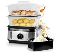Duronic FS93 BK Black Electric Food Steamer, 2-Tier 6L Steam Cooker with Rice Bowl & 60-Min Timer, 950W BPA-Free Countertop Vegetable Steamer for Fish, Meat, Rice, Eggs, Dumplings, Momos & Baby Food