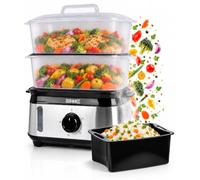 Duronic FS93 BK Electric Food Steamer, 6L, 950W, 2 Tier Steam Cooker, Black | 2 Stackable Removable Baskets, 1.7L Rice Bowl, 60 Minute Timer, BPA Free, Auto Shut Off, Water Gauge, for Fish, Meat, Veg