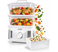 Duronic FS93 WE Electric Food Steamer, 6L, 950W, 2 Tier Steam Cooker, White | 2 Stackable Removable Baskets, 1.7L Rice Bowl, 60 Minute Timer, BPA Free, Auto Shut Off, Water Gauge, for Fish, Meat, Veg