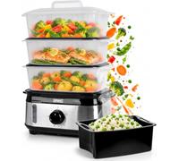 Duronic FS95 BK Electric Food Steamer, 9L, 950W, 3 Tier Steam Cooker, Black | 3 Stackable Removable Baskets, 1.7L Rice Bowl, 60 Minute Timer, BPA Free, Auto Shut Off, Water Gauge, for Fish, Meat, Veg
