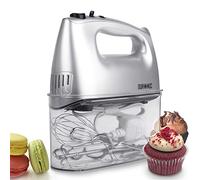 Duronic Hand Mixer for Baking Electric Whisk Handheld HM4SR Storage Stand Case Silver 5 Speed Turbo 400W 2 Beaters 2 Dough Hooks 1 Whisk