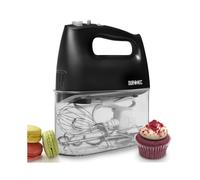 Duronic HM4 BK Hand Mixer 400W Electric Whisk Handheld Kitchen Food Mixers for Baking Dough Cream Egg Beaters with 5 Speeds Turbo Cake Whisks with 2 Beaters 2 Dough Hooks 1 Whisk - Black