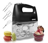 Duronic HM4 BK Electric Hand Mixer With Storage Case, 5 Speeds 400W, Black | Turbo Function, 2x Beaters, 2x Dough Hooks, 1x Whisk, For Baking, Cake Batter, Whipping Cream, Eggs, Handheld Kitchen Tool