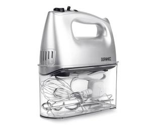 Duronic Hm4 /sr Electric Hand Mixer With 5 Speeds, 5 Attachments Included With Built-In Storage Case, 400W - Silver