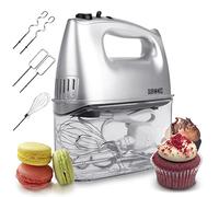 Duronic HM4 /SR Electric Hand Mixer, 5 Speeds, 400W, 5 Attachments: 2 Beaters/2 Dough Hooks/1 Whisk, All-in-One with Built-In Storage Case (silver)