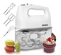 Duronic HM4 WE Electric Hand Mixer With Storage Case, 5 Speeds 400W, White | Turbo Function, 2x Beaters, 2x Dough Hooks, 1x Whisk, For Baking, Cake Batter, Whipping Cream, Eggs, Handheld Kitchen Tool