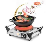 Duronic Hot Plate HP1 SS, Stainless Steel Table Top Cooking, 1500W Black Steel Electric Single Hob with Handles, Cast Iron Portable Hob Burner Rings for Home Kitchen, Pots, Camping