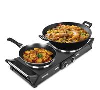 Duronic Hot Plate HP2BK | Table-Top Cooking | 2500W | Black Steel Electric Double Hob with Handles | 2 Cast Iron Portable Hob Rings (1500W & 1000W) |