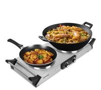 Duronic Hot Plate HP2SS | Table-Top Cooking | 2500W | Stainless-Steel Electric Double Hob with Handles | Two Cast Iron Portable Hob Rings (1500W & 100