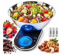 Duronic KS5000 Digital Kitchen Scale, Stainless Steel Bowl, 5kg, 3L, Black | Large Blue Backlit LCD Display, Precise Auto Tare Function, For Baking, Pet Food, Liquid Volume, Postal Parcel Weighing