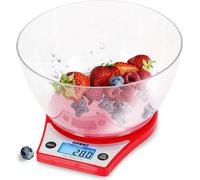Duronic KS6000 RD Kitchen Scales 5 kg Capacity | Precision to 1 g | 2 Litre Bowl Included | Large Backlit Display | TARE Weight Adding Function | Ideal for Baking | Red