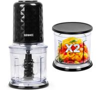 Duronic Mini Chopper CH57 BK Mini Food Processor 500W Black Vegetable Choppers 2 x 700ml Blender Bowl with Lid Garlic Chopper with Quad Stainless Steel Blades for Dips Sauces Vegetable Meat Mincer