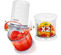 Duronic Mini Chopper Ch57 We Food Processor White 500W 2X Blender Bowl With Lid Stainless Steel Blades For Vegetable Meat Fruit