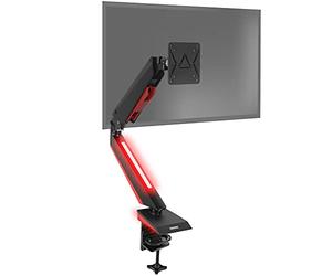 Duronic Monitor Arm Stand DMGM5X1 | Single PC Desk Mount with Red LED Lights | Height Adjustable | For One 15-32 Inch Screen | VESA 75/100 | 8kg Capacity | Tilt +90°/-85°, Swivel 360°,Rotate 360°