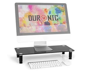 Duronic Monitor Stand Riser DM052-2 | Laptop and Screen Stand for Desktop | Black Tempered Glass | Support for a TV or PC Computer Monitor | Ergonomic Office Desk Shelf | 20kg Capacity | 56cm x 24cm