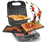 Duronic SWM60 3-in-1 Snack Maker, Panini Press & Griddle, Waffle Iron, Toastie Sandwich Maker, 1200W, 3 Sets of Interchangable Plates Included