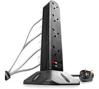 Duronic ST8B 8-Way Extension Tower, 8-Gang Power Strip Lead with Surge & Spike Protector, Max. 3000W Capacity, 1.8 Metre/180cm Power Cable (black)