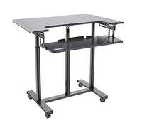 Duronic Standing Desk Converter Trolley DM03ST1 Adjustable Sit Stand Desks Workstation Wood Height Adjusting Sitting Riser for Office Table PC Laptops Computer Monitor Screen Keyboard and Mouse