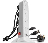 Duronic Surge Protected Extension Lead St8W White Tower With Usb Multiplug Adapter Cord For Uk Plugs 8 Way 2X Usb Slots 1X Usb-C