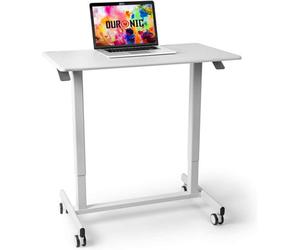 Duronic Tm03T Sit-Stand Desk, Ergonomic Office Table With Wheels, 88X50Cm Platform, Adjustable Height 73-107Cm - White