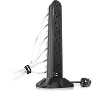 Duronic Tower Extension Lead ST12B 12 Gang Surge Protected Extension leads Black 12 Way Electric Power Strip with Spike Protection Multi UK Plug Outlet Socket with 2m Cable