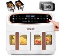 Duronic Twin Air Fryer AF24 WG Dual Zone Cooker 10L Dual Drawers 10-in-1 Double Basket AirFryer for Family, Uses No Oil, Air Fry, Roast, Bake, Dishwasher Safe Non-Stick Baskets, White Gold