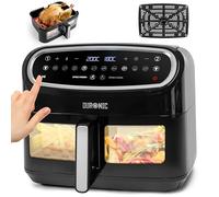 Duronic XXL Digital Air Fryer AF14 BK 10L Family Size Air Fryers Double Drawer 10in1 Dual Zone Extra Large AirFryer with window for Family Cooking with Dishwasher Safe Non-Stick Basket Black