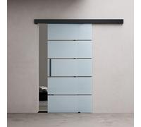 Durovin 1025 * 2050mm Internal Sliding Glass Door - Frosted Sections - Black Bar Handle & Rail - with Soft Close & Track 5ft for Bathrooms Kitchens Living Room Bedroom