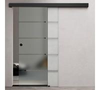Durovin 1025 * 2050mm Internal Sliding Glass Door - Frosted Sections - Black Round Handle & Rail - with Soft Close & Track 5ft for Bathrooms Kitchens Living Room Bedroom