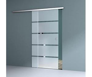 Durovin 775 * 2050mm Internal Sliding Glass Door - Frosted Sections - Round Handle - with Soft Close & Track 5ft for Bathrooms Kitchens Living Room Bedroom