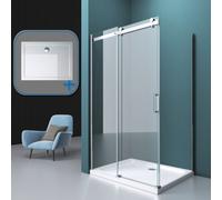 Durovin Bathrooms 1000 X 800mm Sliding Door L Shape Rectangular Frameless Shower Enclosure 8mm Safety Glass With Anti Slip Tray