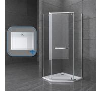 Durovin Bathrooms 1000X1000mm Pentagonal Pivot Hinged Door Shower Enclosure With Bar Handle-8mm Safety Glass With Shower Tray