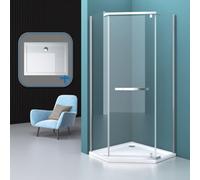 Durovin Bathrooms 1000X1000mm Pentagonal Shower Enclosure Pivot Hinged Door With Bar Handle - 8mm Safety Glass With Shower Tray