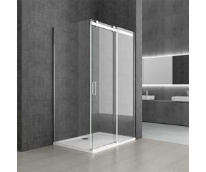 Durovin Bathrooms 1200 x 800mm L Shape Rectangular Frameless Shower Enclosure - Sliding Door - 8mm Safety Clear Glass with Acrylic Shower Tray