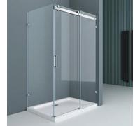 Durovin Bathrooms 1400 x 800mm L Shape Rectangular Frameless Shower Enclosure - Sliding Door - 8mm Safety Clear Glass with Acrylic Shower Tray