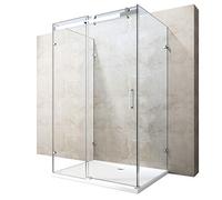 Durovin Bathrooms 1400 x 800mm U Shape Rectangular Framless Shower Enclosure with Acrylic Shower Tray - Sliding Door & 2X Side Screen - 8mm Safety Clear Glass