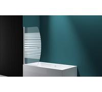 Durovin Bathrooms 1400 x 960mm Curved Over Bath Shower Screen 180° Pivot Door Glass Panels & Screens for Baths, 6mm Toughened Safety Frosted Striped Glass, Towel Rail Handle Bar