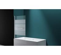 Durovin Bathrooms 1400 x 960mm Over Bath Shower Screen 180° Pivot Door Glass Panels & Screens for Baths, 6mm Toughened Safety Frosted Striped Glass, Towel Rail Handle Bar