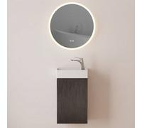 Durovin Bathrooms 400mm Wall Mounted Black Cabinet Vanity Unit Include Basin With Illuminated Led Bathroom Round Mirror