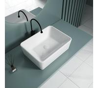 Durovin Bathrooms 400x300x130mm Ceramic Bathroom Basin - Countertop Sink Vessel - Rectangular Slim Edge Washing Bowl Upright Wall Flat Bottom