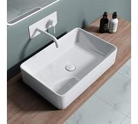 Durovin Bathrooms 580x380x130mm Ceramic Bathroom Basin - Countertop Sink Vessel - Rectangular Slim Edge Washing Bowl Upright Wall Flat Bottom